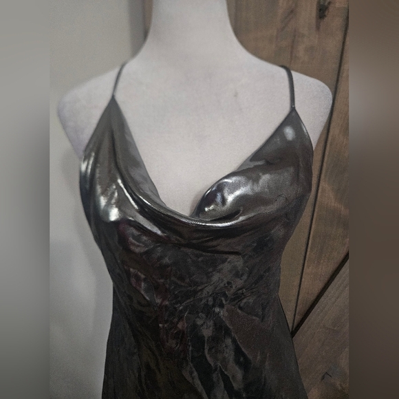 ZARA Metallic Liquid Silver Cowl Neck Slip Mini Dress –Size XS - Picture 8 of 13